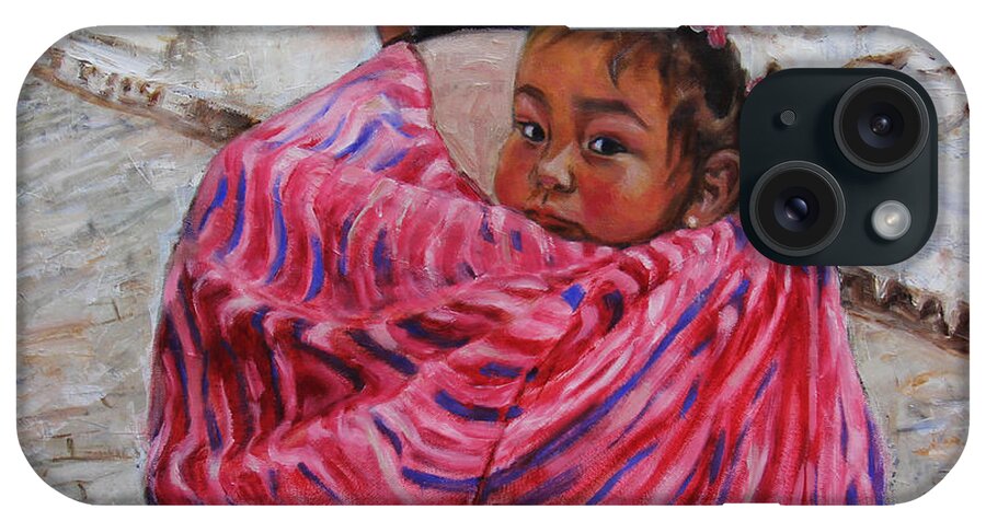 Portrait iPhone Case featuring the painting A Bundle Buggy Swaddle - Peru Impression III by Xueling Zou