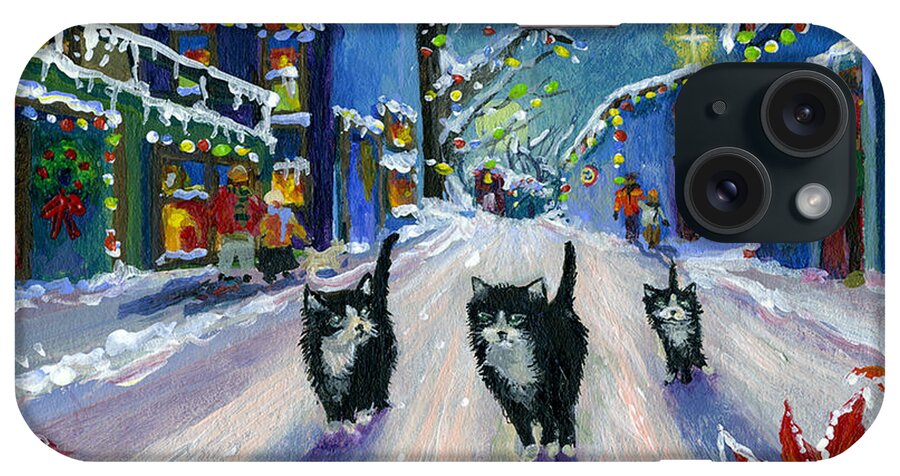 Black And White Cats iPhone Case featuring the painting A Christmas Eve Walk by Jacquelin L Westerman