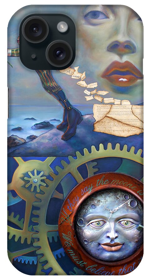 Clock iPhone Case featuring the painting A Clockwerk Moone is a Harsh Mistress by Patrick Anthony Pierson