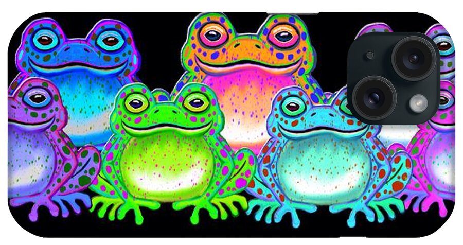 Frog iPhone Case featuring the painting A colorful collection of spotted frogs by Nick Gustafson