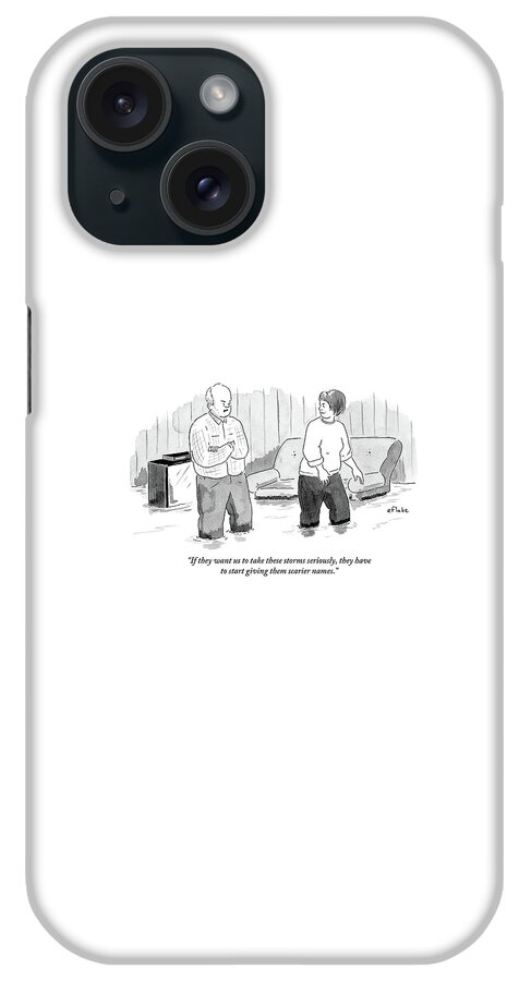 A Couple Stand And Talk In Their Flooded Living iPhone Case