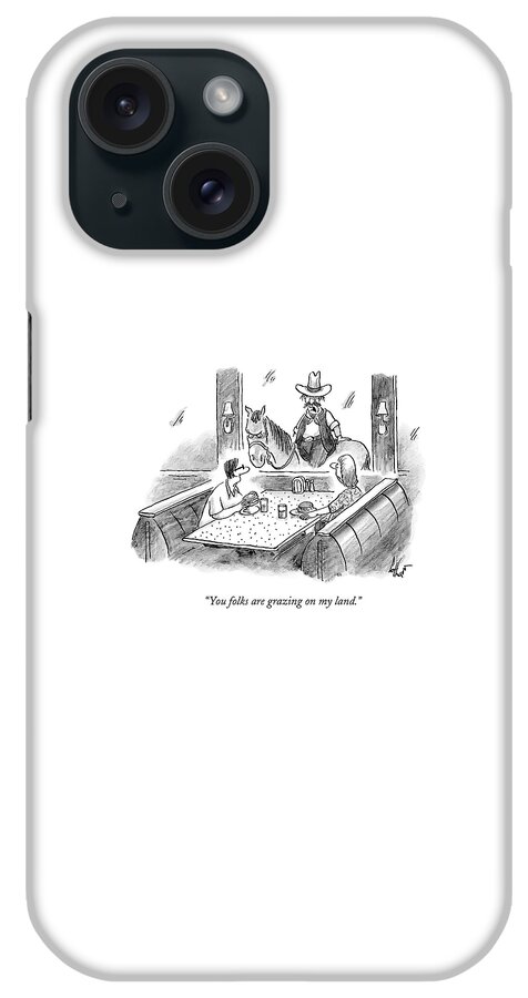 A Cowboy On A Horse Looks Into A Restaurant iPhone Case