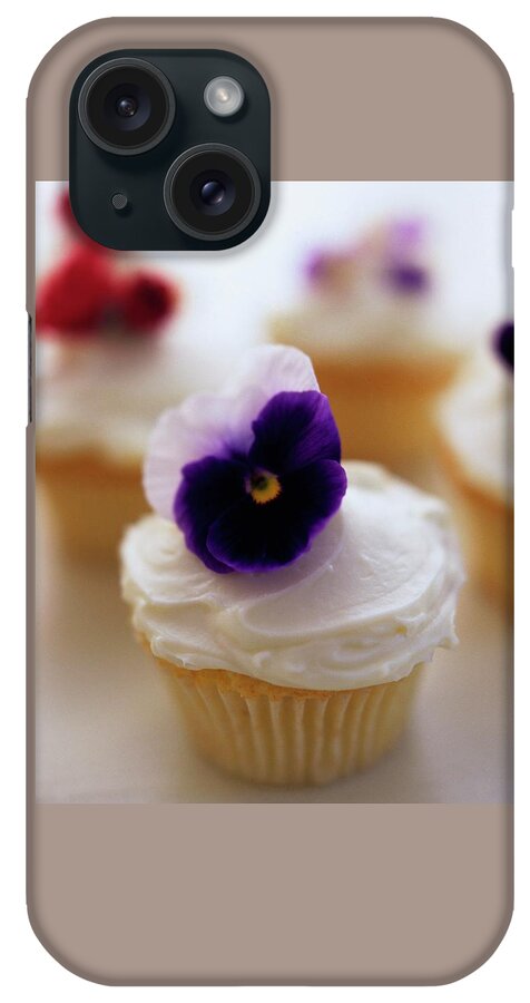 A Cupcake With A Violet On Top iPhone Case