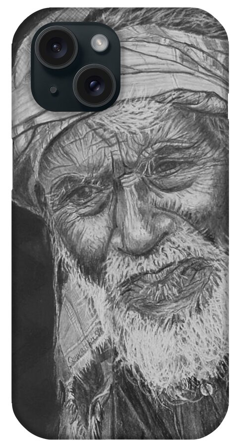 Old Man iPhone Case featuring the drawing A Fly on his Turban by Quwatha Valentine
