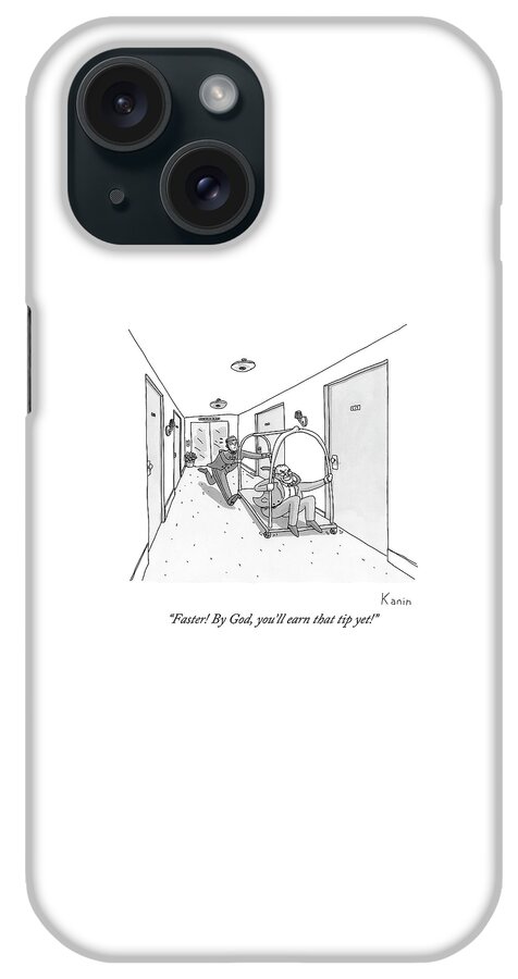 A Hotel Bellboy Pushes A Man On A Cart iPhone Case