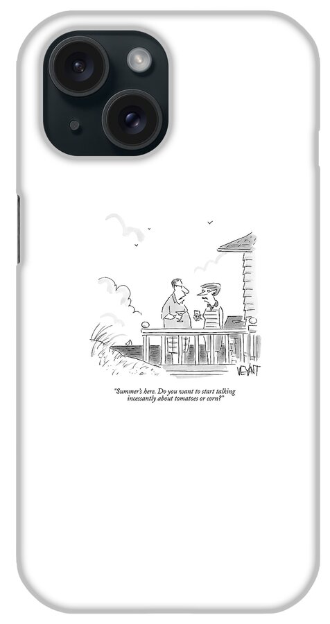 A Husband Talks To A Wife On A Porch Of A Beach iPhone Case