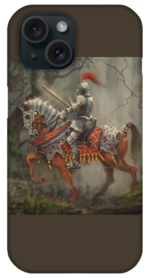 Knight On Horseback iPhone Case featuring the painting A Knight in Shining Armor by Tom Shropshire