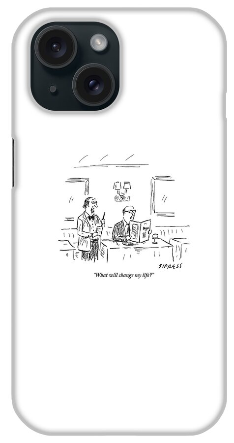 A Man In A Restaurant Looks At The Menu iPhone Case