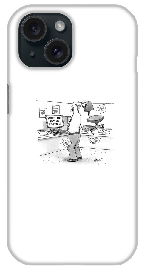 A Man In An Office Cubicle Holds A Chair iPhone Case