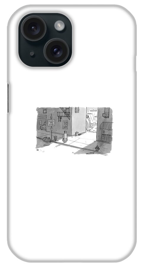 A Man Passing An Alley With A Sign Pointing iPhone Case