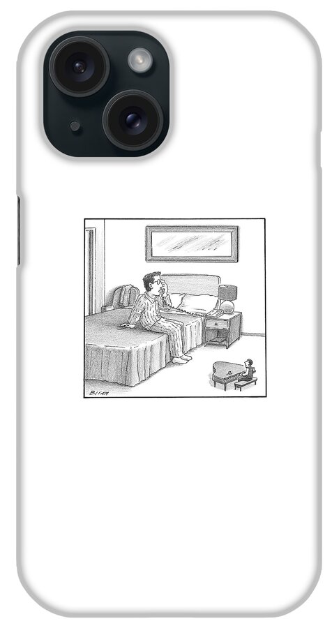 A Man Sits On A Hotel Bed And Speaks iPhone Case