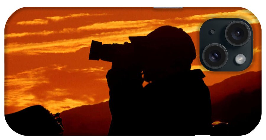 Sunset iPhone Case featuring the photograph A Photographer Enjoying His Work by Kathy Baccari
