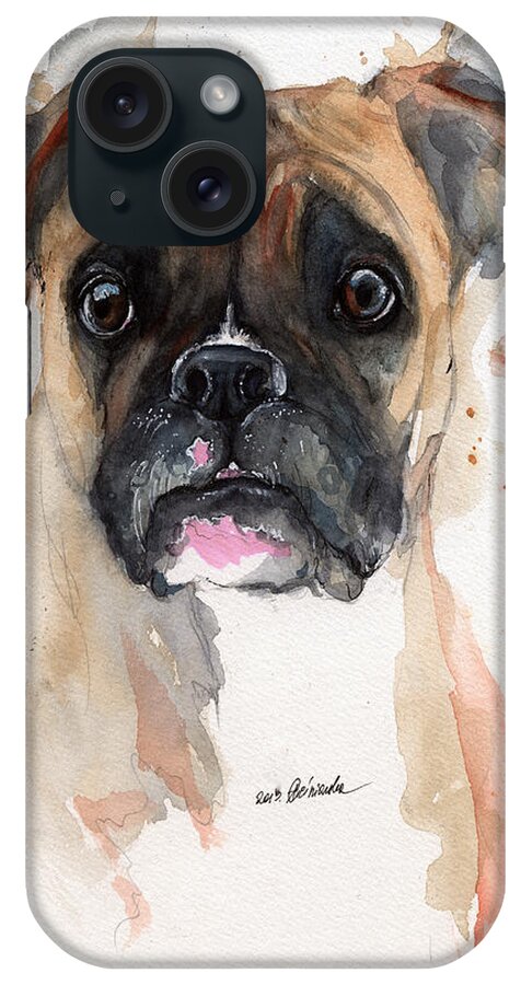 Dog iPhone Case featuring the painting A Portrait Of A Boxer Dog by Ang El