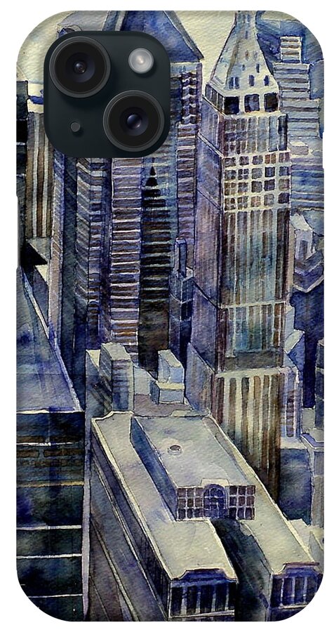 New York City iPhone Case featuring the painting Rainy Day in Gotham by Jeffrey S Perrine