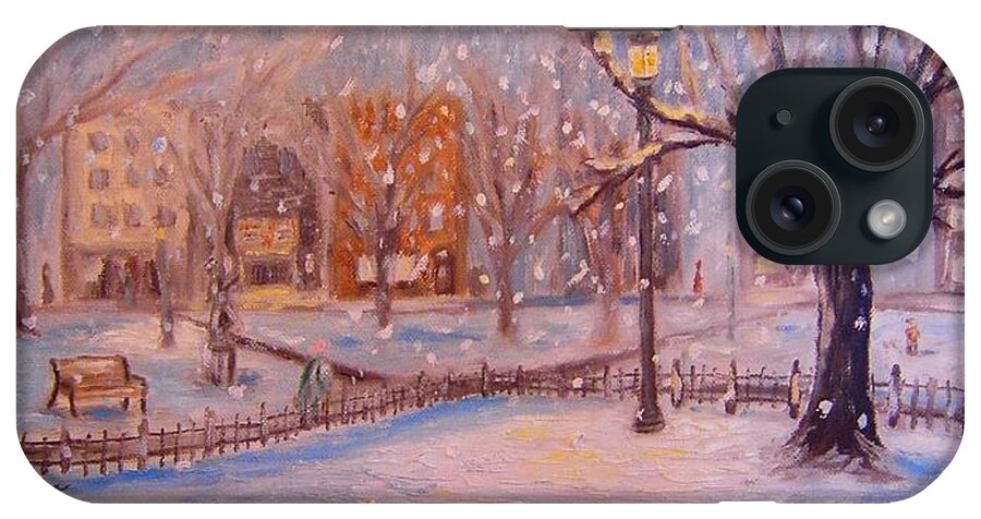 Snow iPhone Case featuring the painting A short cut through the park by Daniel W Green