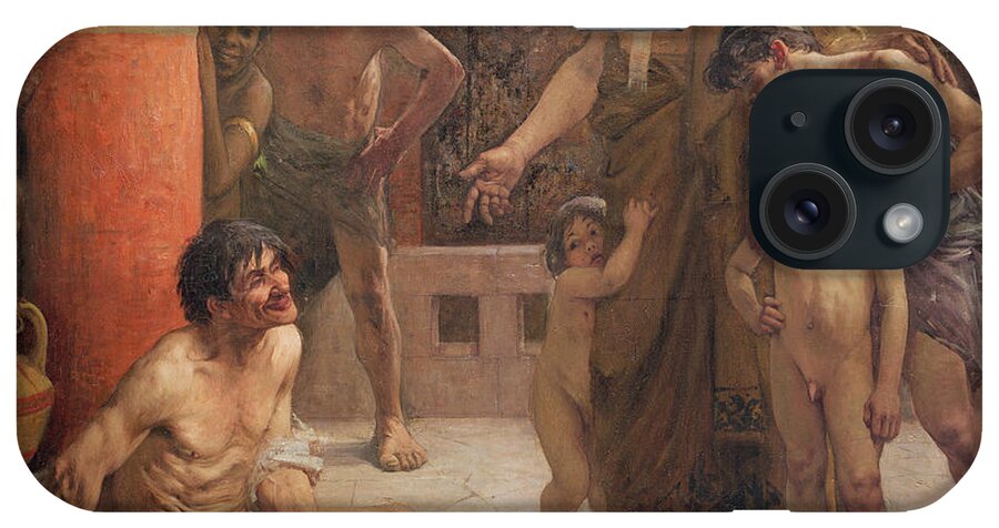 A Spartan Points Out A Drunken Slave To His Sons iPhone Case featuring the painting A Spartan points out a drunken slave to his sons by Fernand Sabbate