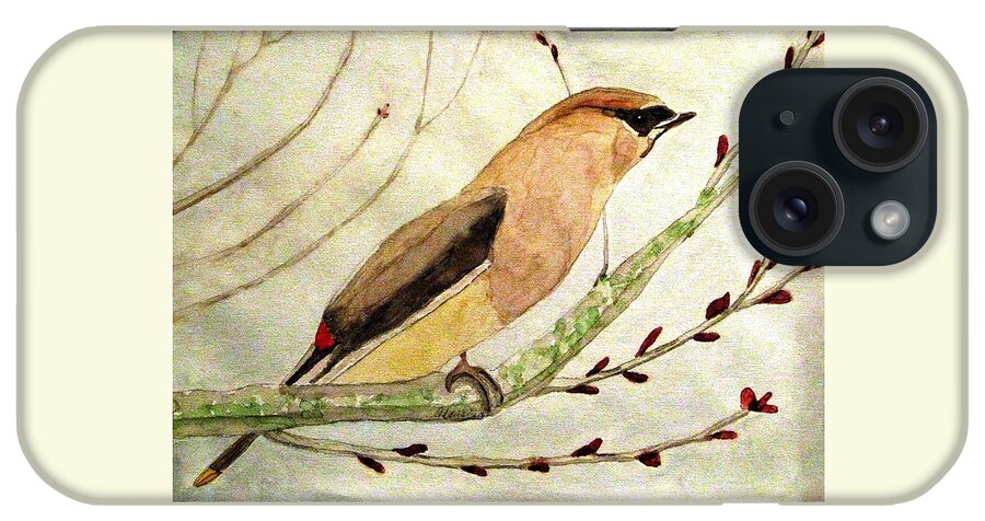 Waxwings iPhone Case featuring the painting A Waxwing In The Orchard by Angela Davies