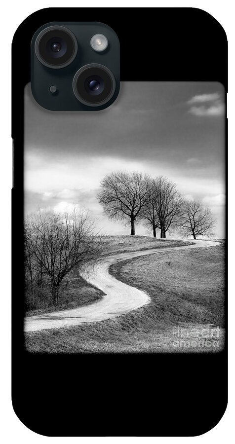 Winding Country Road iPhone Case featuring the photograph A Winding Country Road in Black and White by Imagery by Charly