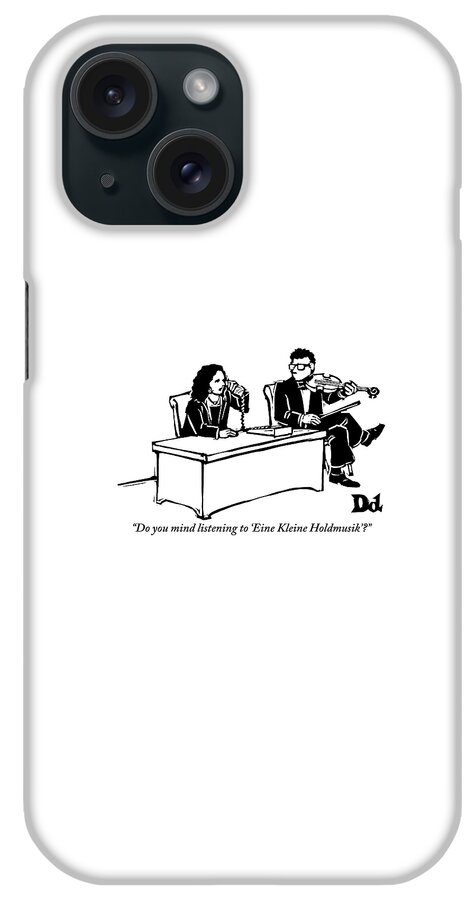 A Woman Sitting At A Desk And Speaking iPhone Case