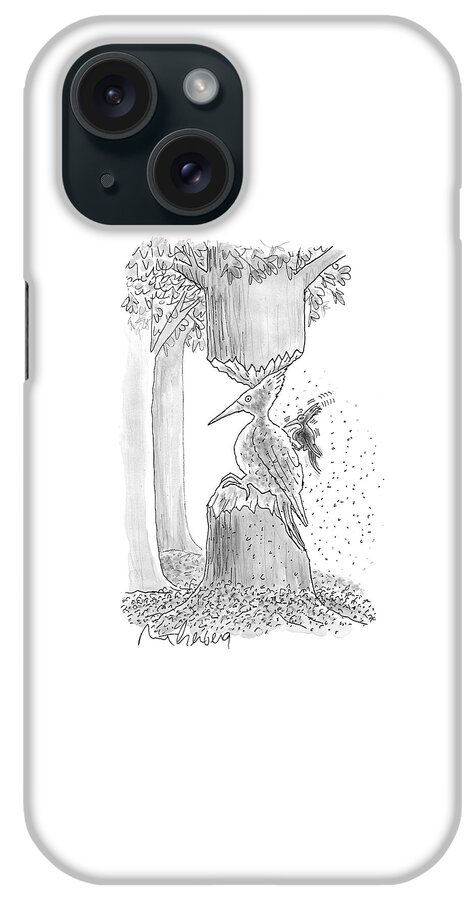 A Woodpecker Is Using His Beak To Carve Is Own iPhone Case