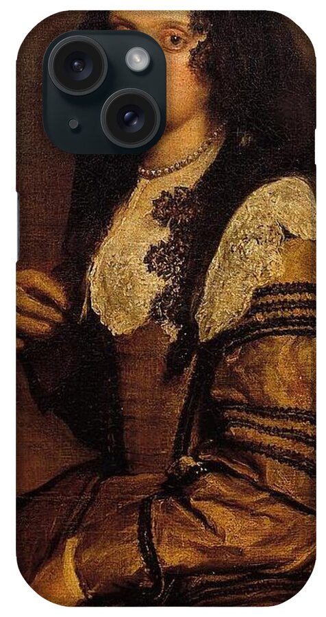 A Young Lady By Diego Velazquez iPhone Case featuring the painting A Young Lady by Diego Velazquez by MotionAge Designs
