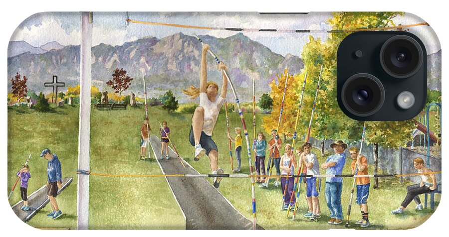 Pole Vaulting Painting iPhone Case featuring the painting Above the Bar Track Club Poster by Anne Gifford