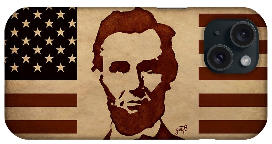 Vintage Dollar Bill iPhone Case featuring the painting Abraham Lincoln USA Flag by Georgeta Blanaru