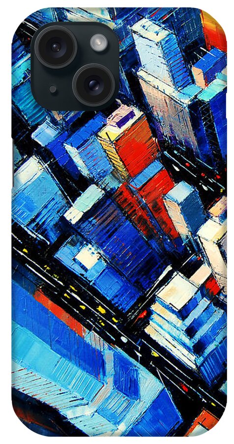 Abstract New York Sky View iPhone Case featuring the painting Abstract New York Sky View by Mona Edulesco