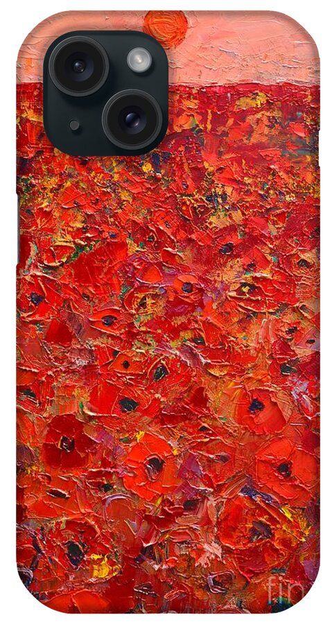 Poppy iPhone Case featuring the painting Abstract Red Poppies Field At Sunset by Ana Maria Edulescu
