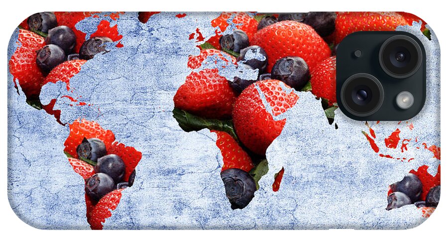 Andee Design iPhone Case featuring the photograph Abstract World Map - Berries And Cream - Blue by Andee Design