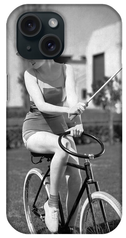 1 Person iPhone Case featuring the photograph Actress Plays Bike Polo by Underwood Archives
