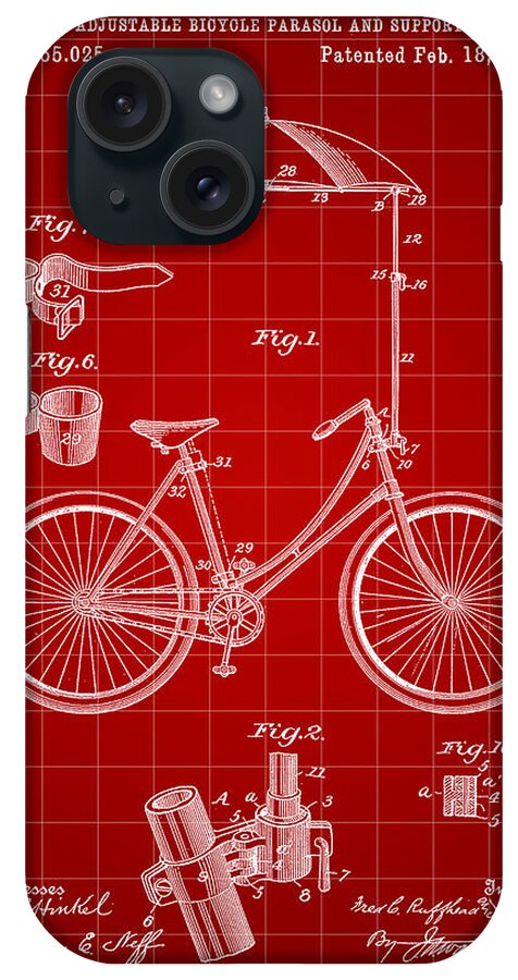 Bike iPhone Case featuring the digital art Adjustable Bike Patent 1896 - Red #1 by Stephen Younts
