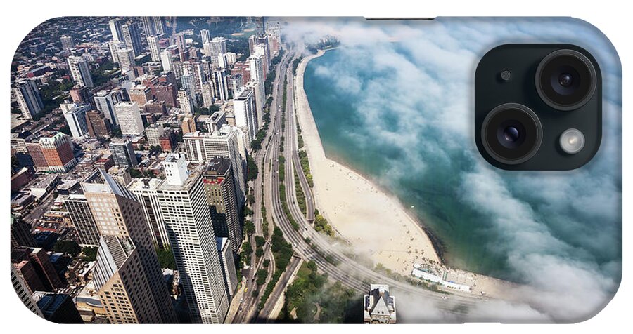 Lake Michigan iPhone Case featuring the photograph Aerial View Of Chicago Lakeshore With by Stevegeer