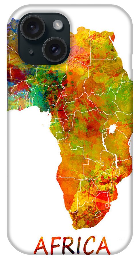 Africa iPhone Case featuring the digital art Africa map colored by Justyna Jaszke JBJart