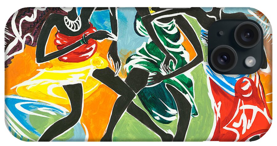 African iPhone Case featuring the painting African Dancers No. 3 by Elisabeta Hermann