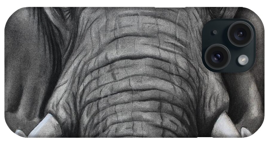 African Elephant iPhone Case featuring the drawing African Elephant by Alan Conder