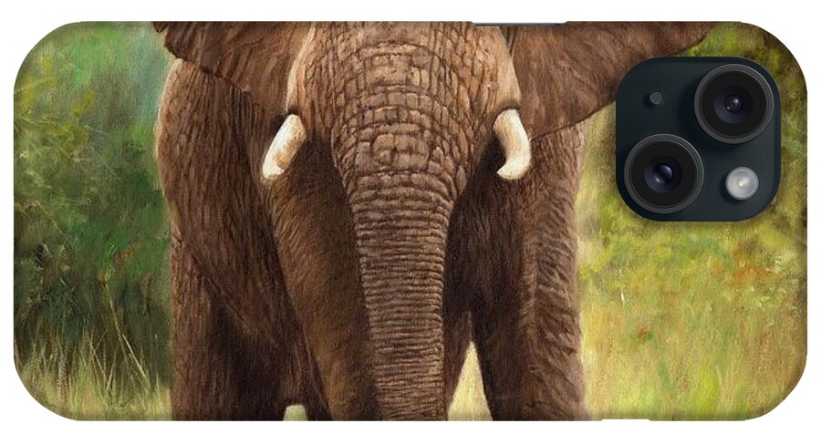 Elephant iPhone Case featuring the painting African Elephant by David Stribbling
