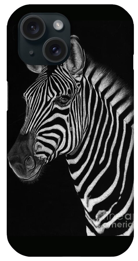 Zebra iPhone Case featuring the drawing African Stallion by Sheryl Unwin