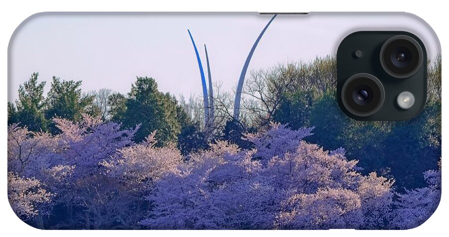 2012 Centennial Celebration iPhone Case featuring the photograph Air Force Memorial with Cherry Blossoms by Jeff at JSJ Photography