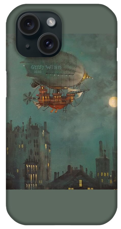 Airship iPhone Case featuring the painting Airship by Moonlight by Tom Shropshire