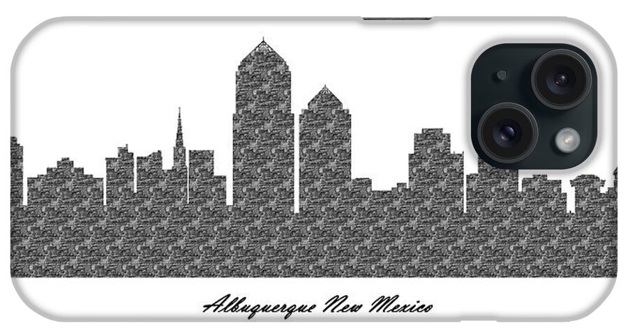 Fine Art iPhone Case featuring the digital art Albuquerque New Mexico 3D BW Stone Wall Skyline by Gregory Murray