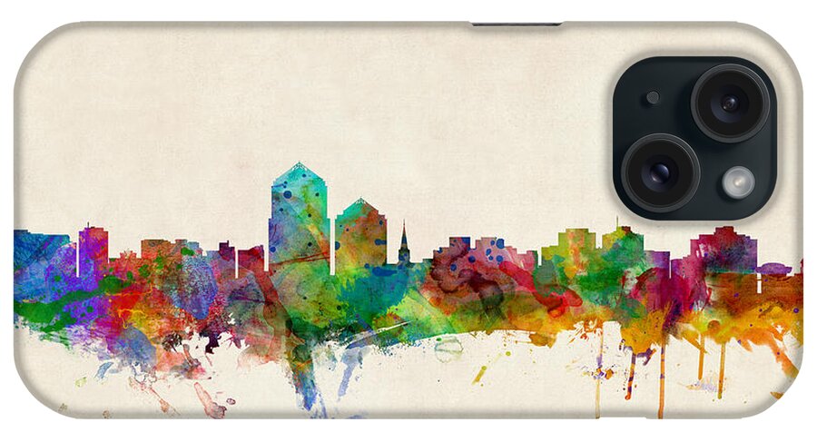 Watercolour iPhone Case featuring the digital art Albuquerque New Mexico Skyline by Michael Tompsett