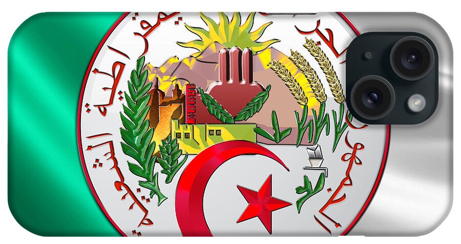 'world Heraldry' Collection By Serge Averbukh iPhone Case featuring the digital art Algeria - Coat of Arms over Flag by Serge Averbukh