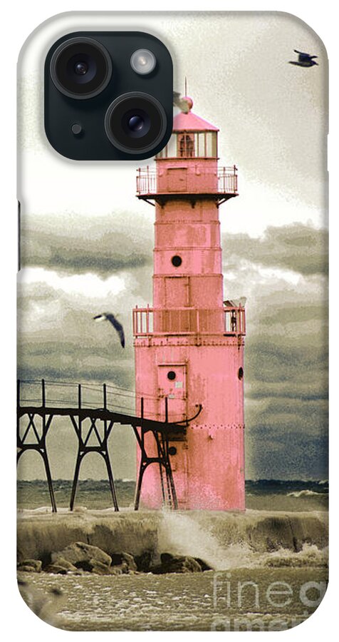 Algoma Pierhead Lighthouse iPhone Case featuring the digital art Algoma Pierhead Lighthouse by Wernher Krutein