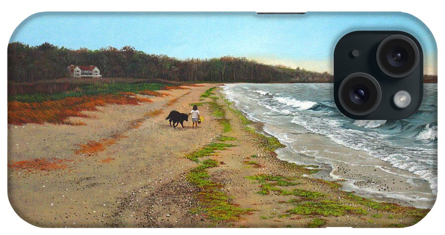 Beach iPhone Case featuring the painting Along the shore in Hyde Hole Beach Rhode Island by Christopher Shellhammer