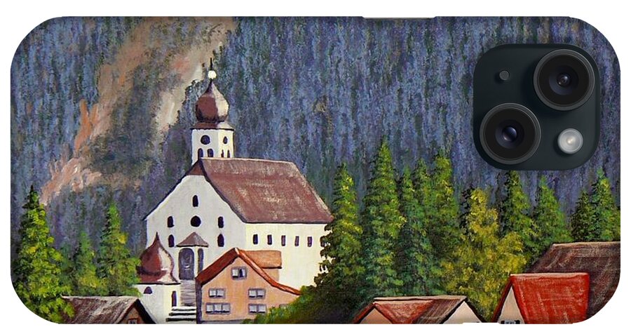 Painting iPhone Case featuring the painting Alpine Church by Ray Nutaitis