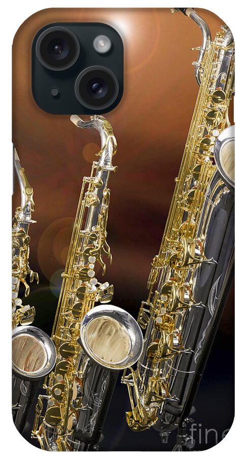 Alto Saxophone iPhone Case featuring the photograph Alto tenor Baritone Saxophone Photo in Color 3461.02 by M K Miller