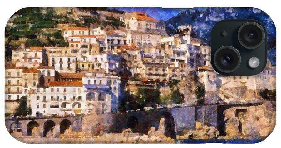 Amalfi iPhone Case featuring the painting Amalfi town in Italy by George Atsametakis