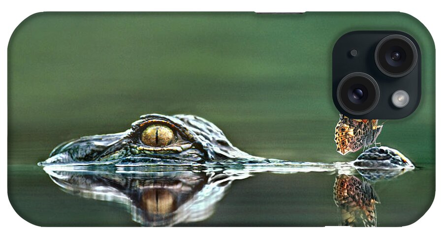 Feb0514 iPhone Case featuring the photograph American Alligator And Butterfly by Tim Fitzharris