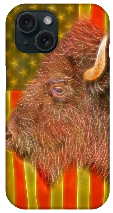 Bison iPhone Case featuring the photograph American Bison Headshot Flag Glow by James BO Insogna